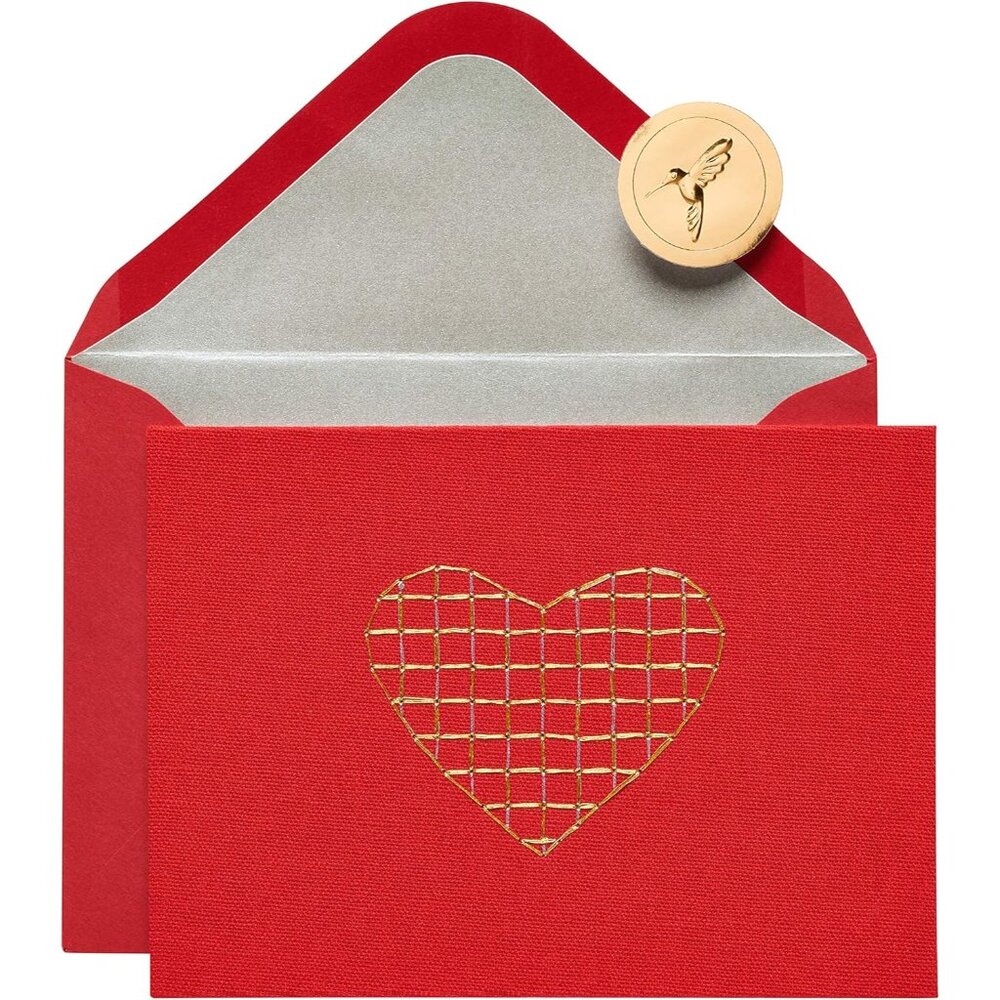 Blank Valentines Day Card Embroidered Heart